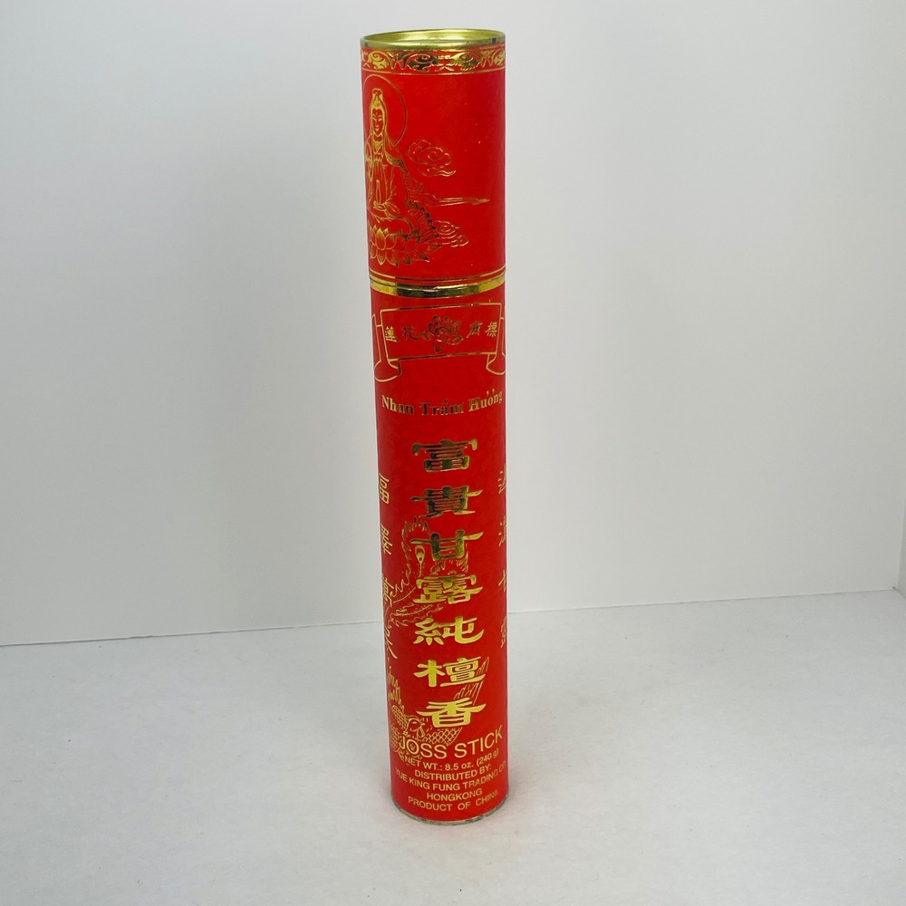 Yue King‎ Fung Trading Co Joss Stick Incense Red Gold Canister 8.5oz 240g China